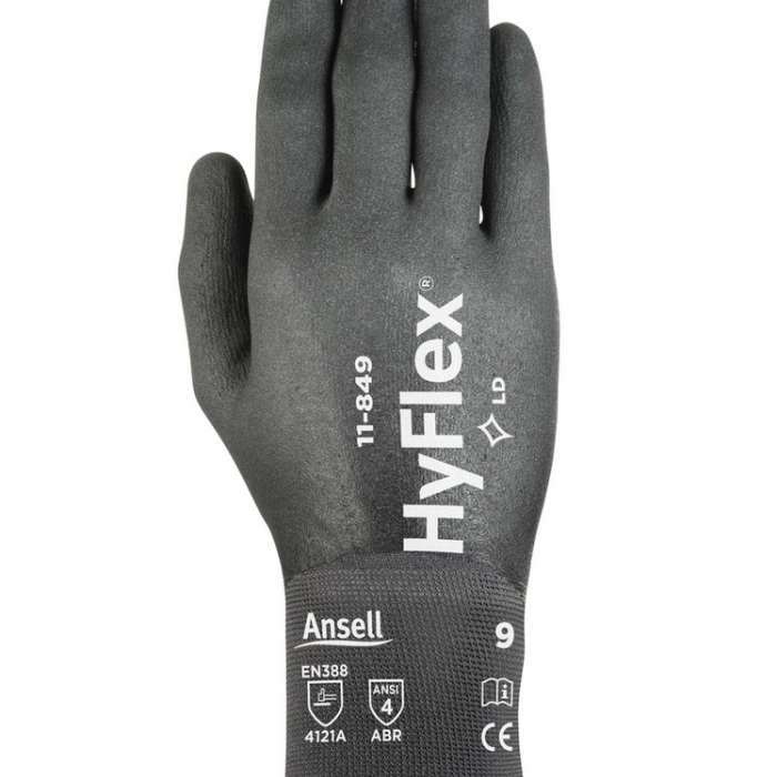 GUANTE ANSELL HYFLEX NYLON SPANDEX C/RECUBRIMIENTO EN PALMA DE NITRILO NEGRO CAL 18 T-10  image number null