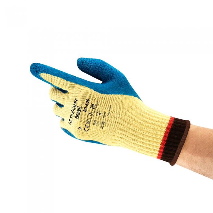 GUANTE ANSELL POWERFLEX FORRO DE KEVLAR CRECUBRIMIENTO EN PALMA DE LATEX AMARILLOAZUL CAL 10 T7  image number null