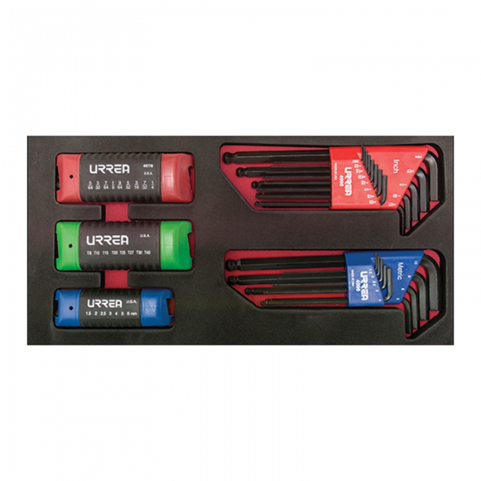 JUEGO URREA CH120 DE 22 LLAVES HEXAGONALES L Y 24 LLAVES HEXAGONALES NAVAJA SAE MM Y TORX  image number null