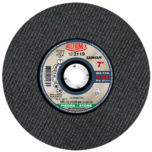 DISCO AUSTROMEX 2119 PARA CORTE DE PIEDRA TIPO 41 DIMENSION 180X3.2X15.88 ESPECIFICACION 1C30QBF EC  image number null