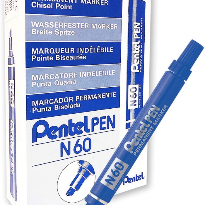 MARCADOR PENTEL N60C PERMANENTE PUNTA CINCELADA TINTA AZUL  image number null
