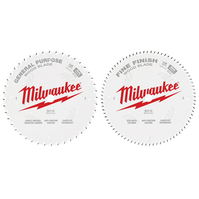 HOJAS DE CORTE MILWAUKEE 48401232 DE MADERA PARA SIERRA CIRCULAR 44T 80T 2 PAQUETE 12IN  image number null