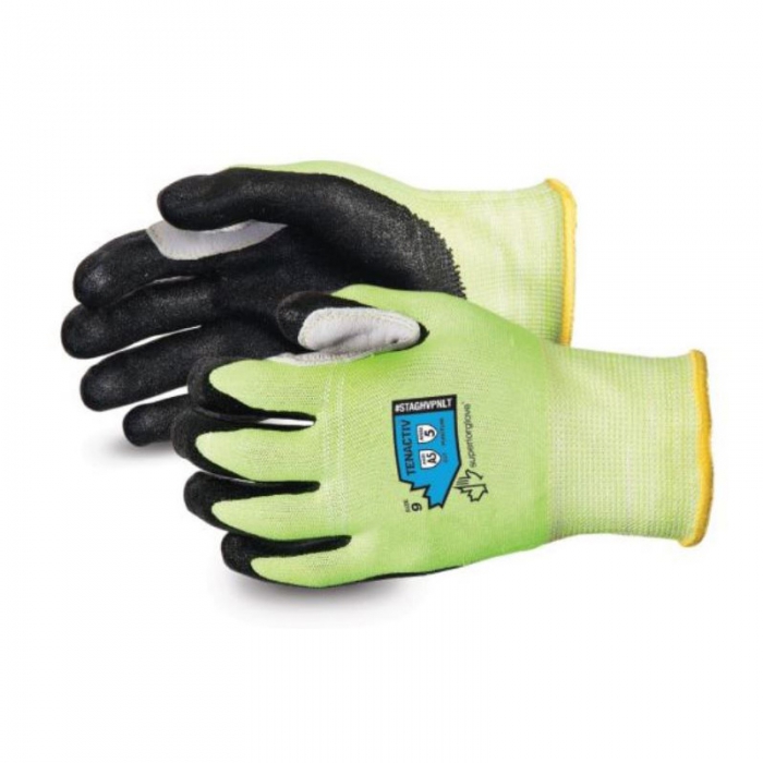 GUANTE SUPERIOR GLOVE RESISTENTE A CORTES TENACTIV CON PULGAR REFORZADO RECUBRIMIENTO DE NITRILO VERDENEGRO ALTA VISIBILIDAD T9  image number null
