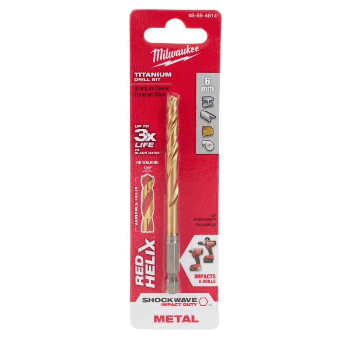 BROCA MILWAUKEE 48894814 METRICAS DE TITANIO SHOCKWAVE RED HELIX 6MM  image number null