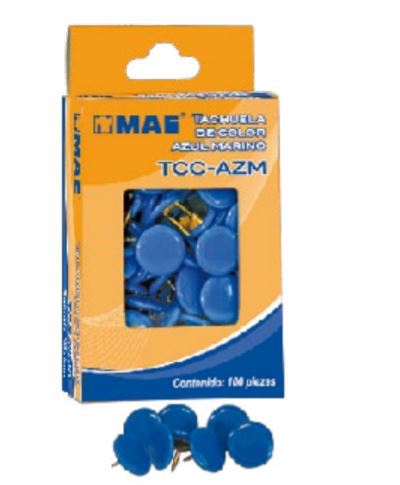 TACHUELAS MAE TCCAZM DE COLOR AZUL CON CUBIERTA PVC CAJA CON 100 PZAS  image number null