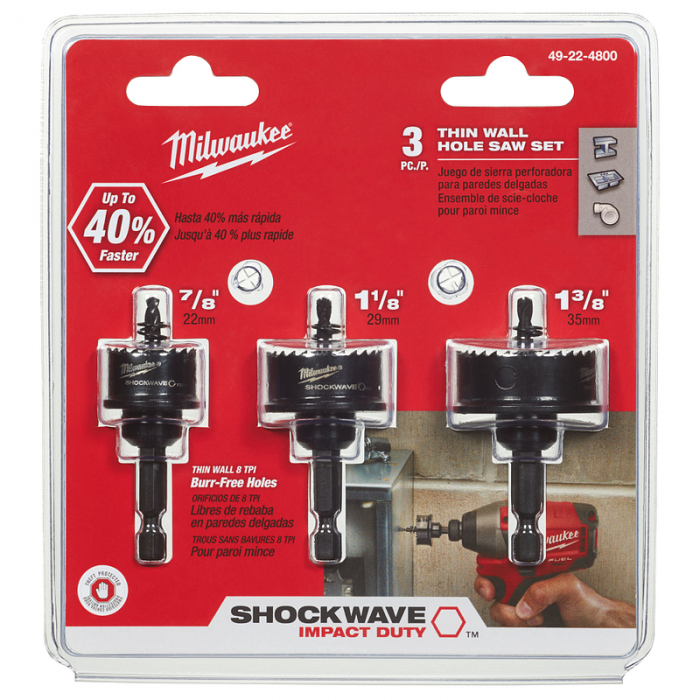 JUEGO MILWAUKEE 49224800 DE BROCA SIERRA SHOCKWAVE PARED DELGADA 3 PIEZAS  image number null