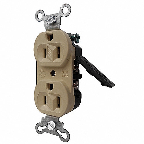 Contacto Arrow Hart M5250m Receptaculo Duplex Marfil con Guardas Protectoras 2p3h 15a 125250v Ca Nema 515r  image number null