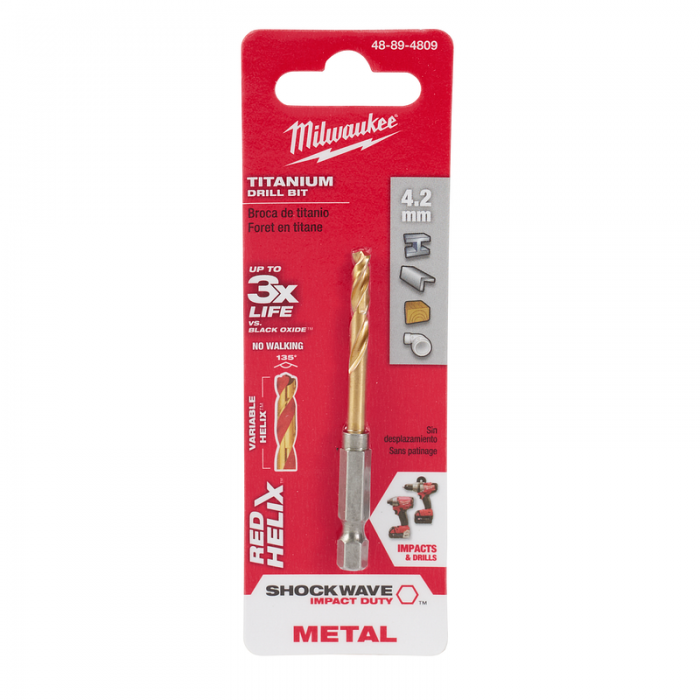 BROCA MILWAUKEE 48894809 METRICAS DE TITANIO SHOCKWAVE RED HELIX 4.2MM  image number null