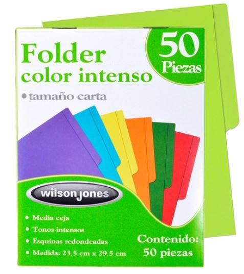 FOLDER WILSON JONES P3291 PAPEL TAMA&Ntilde;O CARTA VERDE INTENSO PAQUETE DE 50 PZ  image number null