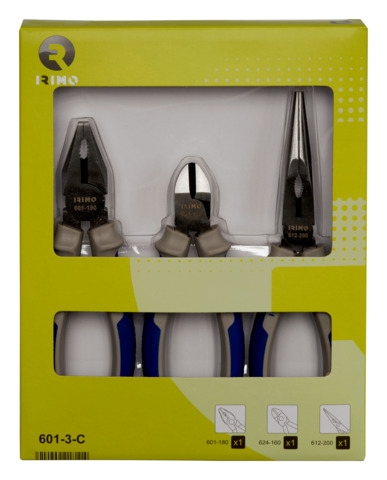Juego Irimo 6013C de 3 Pinza Universales con Mango Bimaterial de 180 Mm Alicates de Corte de 160 Mm y Alicates de Boca Semirredonda de 200 Mm  image number null