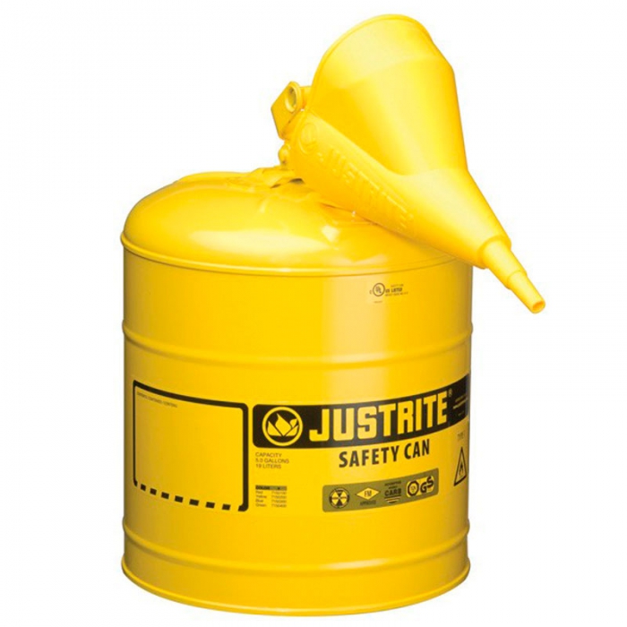 BIDON DE SEGURIDAD JUSTRITE TIPO 1 DE ACERO AMARILLO CAP 5 GAL CEMBUDO  image number null