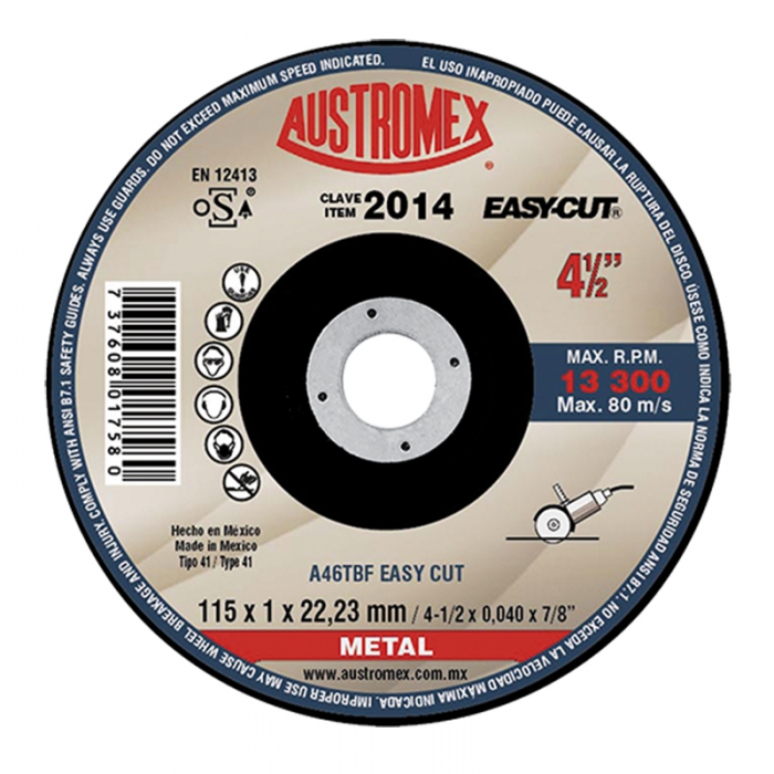 DISCO AUSTROMEX 2014 DE CORTE 115 X 1 X 22.23 MM DE OXIDO DE ALUMINIO  image number null