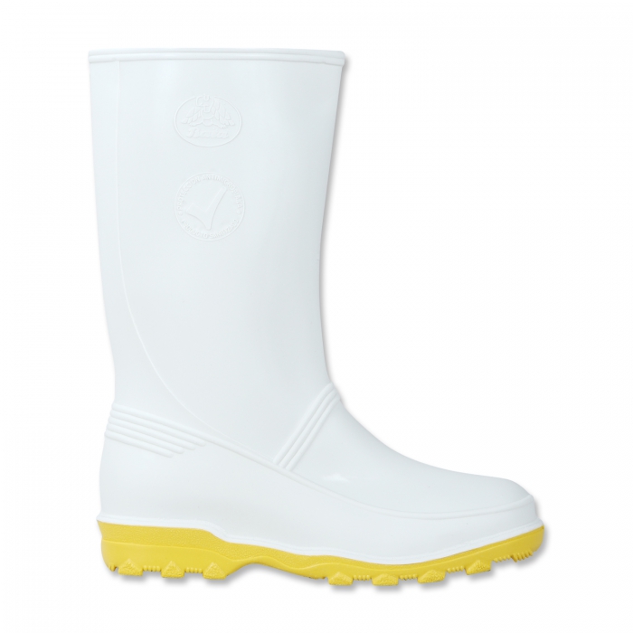 BOTA CHIBOL PDAMA DE PVC BLANCA SUELA AMARILLA T4  image number null
