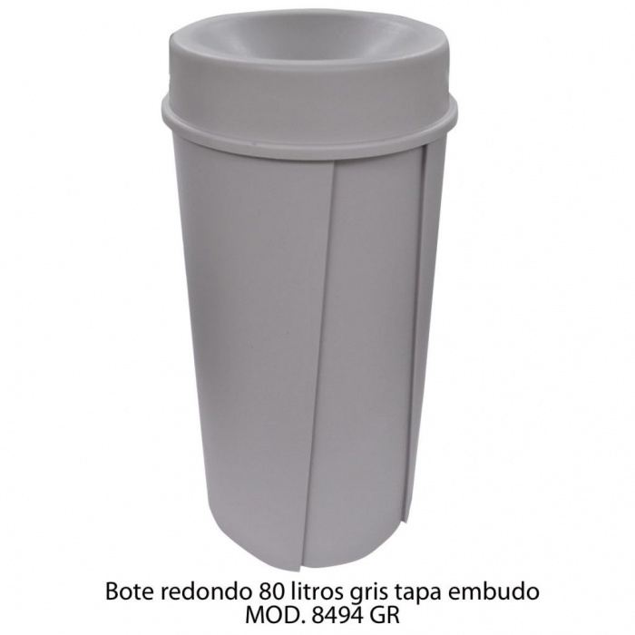 BOTE SABLON 8494GR REDONDO 80L TAPA EMBUDO GRIS  image number null