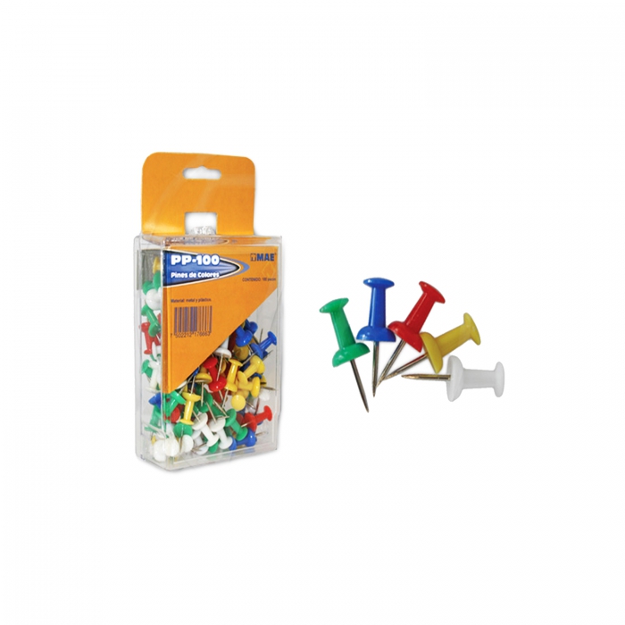 PINES DE COLORES MAE PP100 DE METALPLASTICO ESTUCHE C100 PZAS  image number null