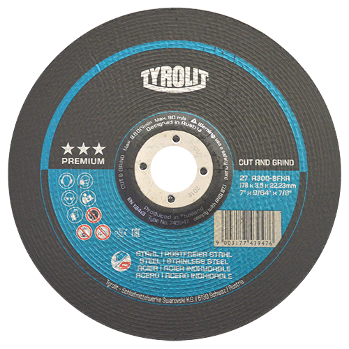 DISCO AUSTROMEX 4221 DE CORTE Y DESBASTE TYROLIT DE 178 X 3.5 X 22.23 MM 2 EN 1 TIPO 27 DIMENSION 178 X 3.5 X 22.23 ESPECIFICACION A30QBFX A #  image number null