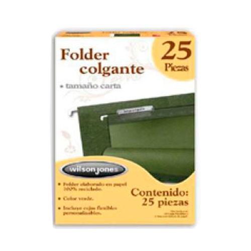 FOLDER WILSON JONES P3636 PAPEL COLGANTE VERDE TAMA&Ntilde;O CARTA PAQUETE 25 PZAS  image number null