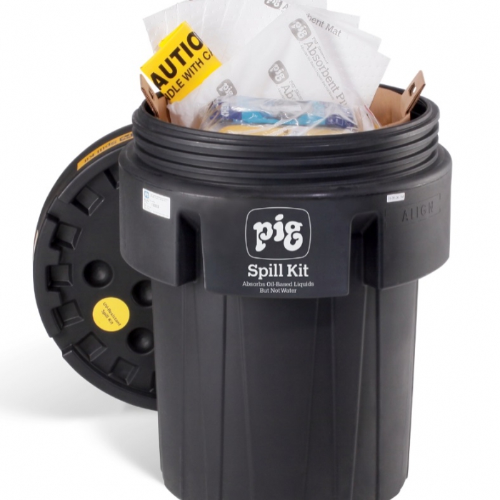 KIT PDERRAMES NEW PIG SOLO ACEITE CAP DE ABSORBENCIA 40 GAL CCONTENEDOR NEGRO 95 GAL  image number null