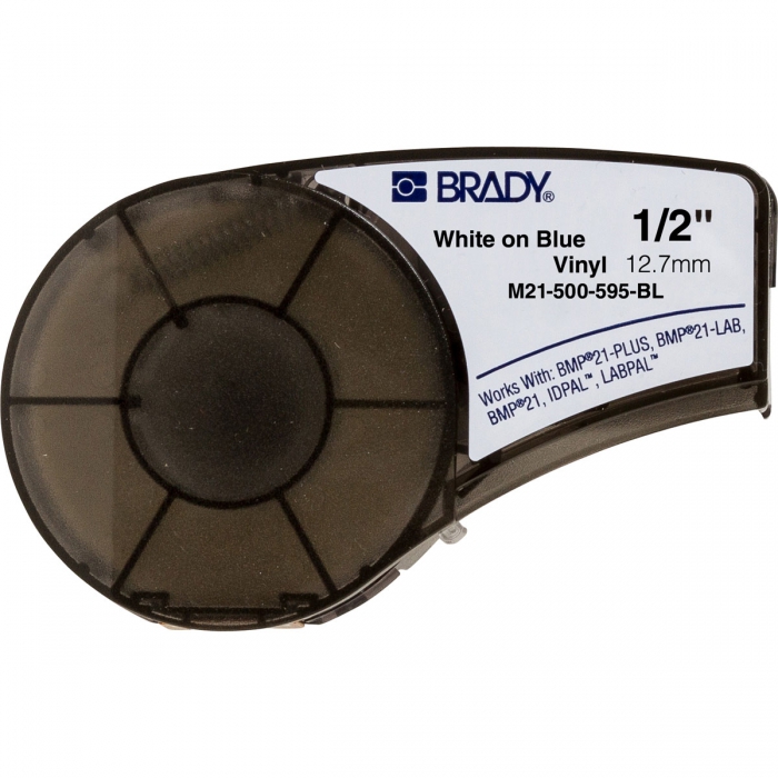 CINTA BRADY 12 IN VINILO BLANCO SOBRE AZUL  image number null