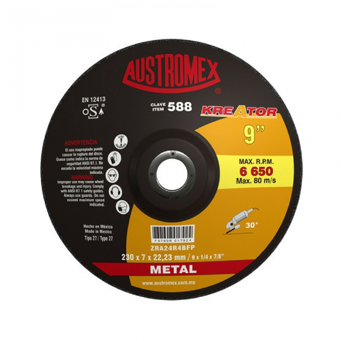 DISCO AUSTROMEX 588 CON CENTRO DEPRIMIDO PARA DESBASTE DE METAL 9 X 14 X 78 IN  image number null