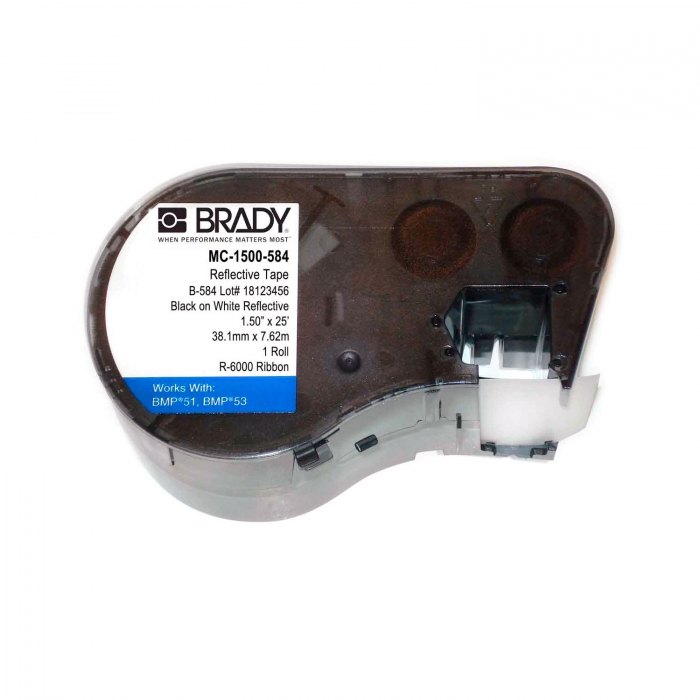 Cinta Reflejante Brady de Plastico Negro sobre Blanco de 1.5 In X 20 Ft PImpresora Bmp51 Bmp53  image number null