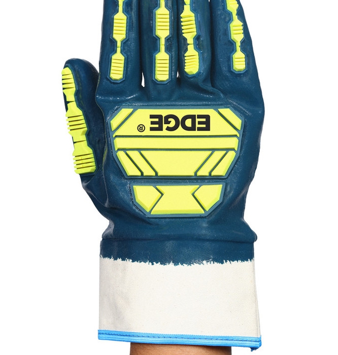 GUANTE ANSELL EDGE JERSEY ALGODON RECUBRIMIENTO TOTAL NITRILO PU&Ntilde;O SEGURIDAD CONTRA IMPACTO AZUL T10  image number null