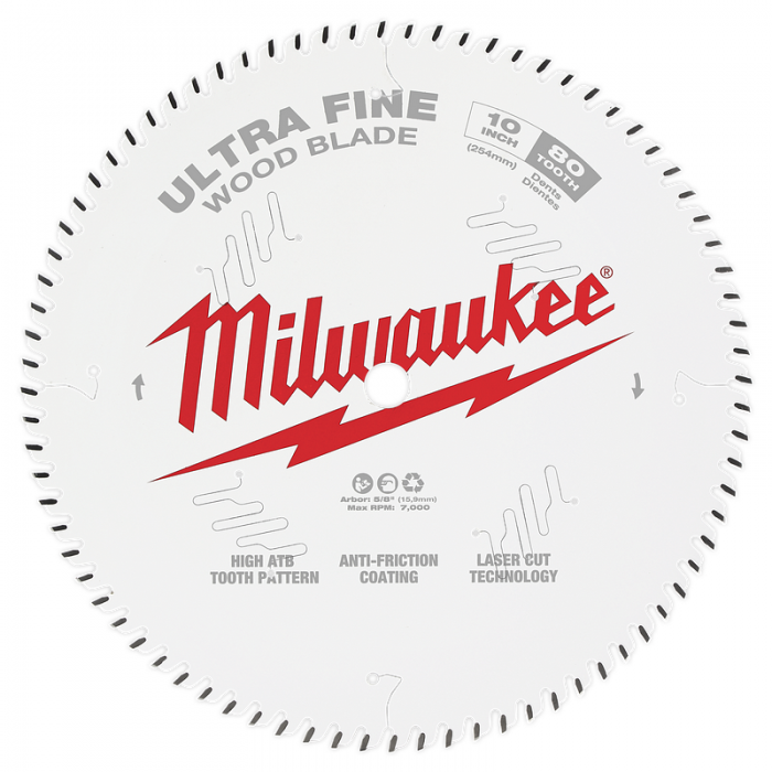 HOJAS DE CORTE MILWAUKEE 48401032 DE MADERA PARA SIERRA CIRCULAR 80T 10IN  image number null