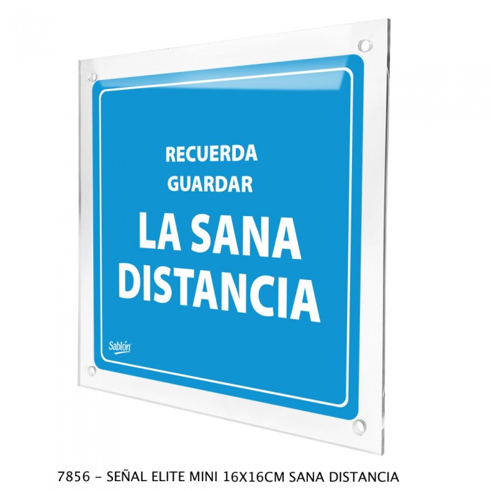 SENAL SABLON 7856 ACRIL ELITE 16X16 SANA DISTANCIA TRANSPARENTE IMPRESO BLANCO  AZUL  image number null