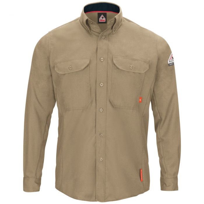 CAMISA BULWARK SERIE IQ COMFORT TELA RESISTENTE A LAS LLAMAS KAKI 5.5 OZ (185 G/M2) ARC RATING ATPV 8.5 CAL/CM2 T-2XL  image number null