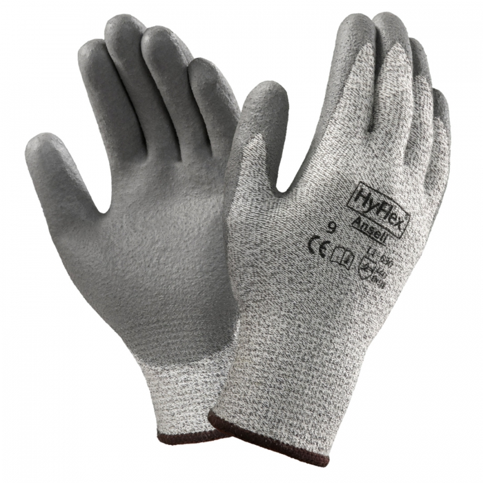 GUANTE ANSELL HYFLEX RESISTENTE AL CORTE GRIS DE NYLON LYCRA KEVLAR Y ALGODON PUÑO TEJIDO T7  image number null