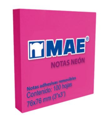 NOTA MAE 21165 ADHESIVA 3X3IN ROSA NEON PAQ. CON 12 PZAS DE 100 H CU  image number null