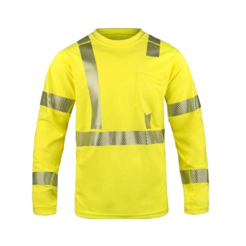 Playera Lakeland de Alta Visibilidad Amarillo Lima Manga Larga Cuello Redondo Cintas Reflejantes Plata 2 In T3xl  image number null