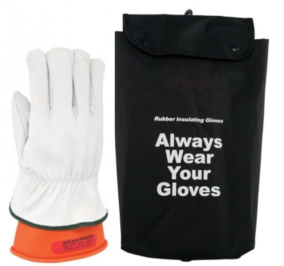 KIT DE GUANTES ENCON DIELECTRICOS CLASE 1 DE 14 IN CGUANTE DE CAUCHO NARANJA GUANTE PROTECTOR DE PIEL Y BOLSA T8  image number null