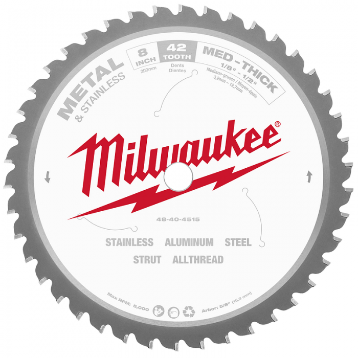 DISCO MILWAUKEE 48404515 PARA SIERRA CIRCULAR DE CORTE EN FRIO DE 8IN DPP PARA METAL  image number null