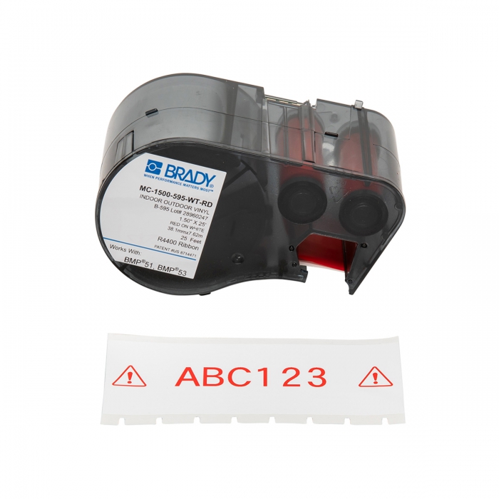 Cinta Brady de Vinil Rojo sobre Blanco de 1.5 In X 25 Ft PImpresora Bmp51 Bmp53  image number null