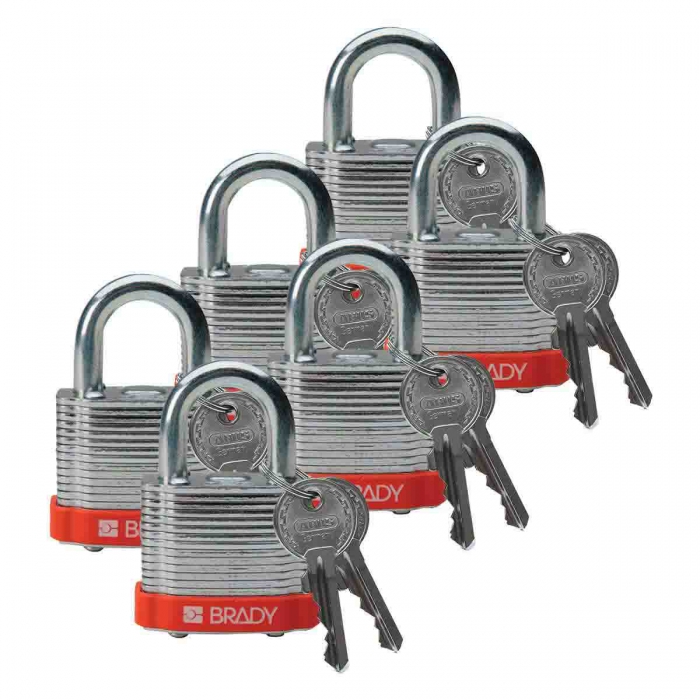 CANDADO BRADY DE ACERO TOPE NARANJA 5 PERNOS ARCO DE 34 IN C6 PZAS LLAVE DIFERENTE  image number null