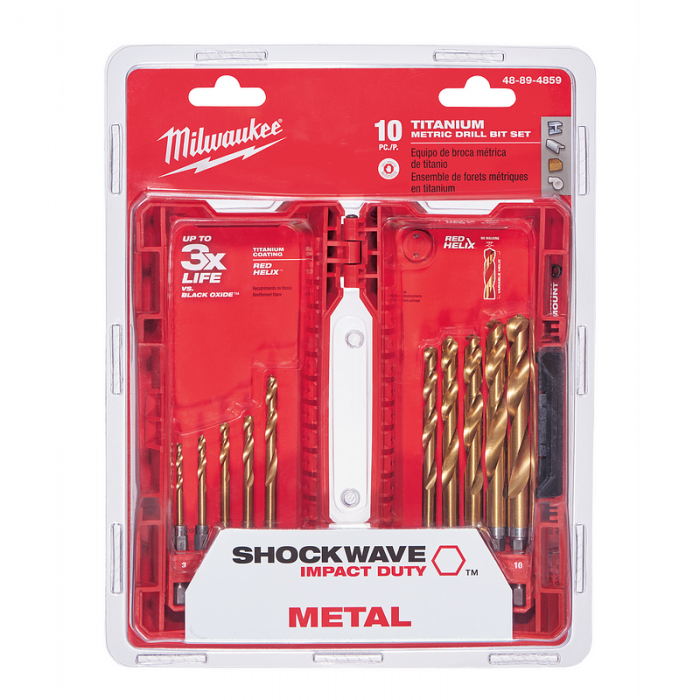 JUEGO METRICO MILWAUKEE 48894859 DE TITANIO SHOCKWAVE RED HELIX  10 PIEZAS  image number null