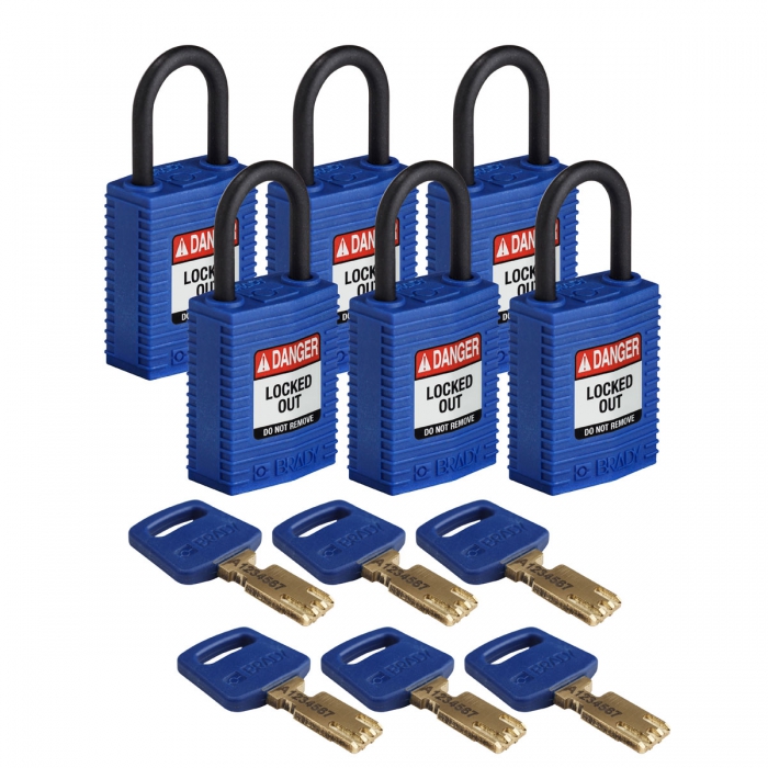 CANDADO BRADY DE NYLON DIELECTRICO AZUL PAQUETE CON 6 PZAS  image number null