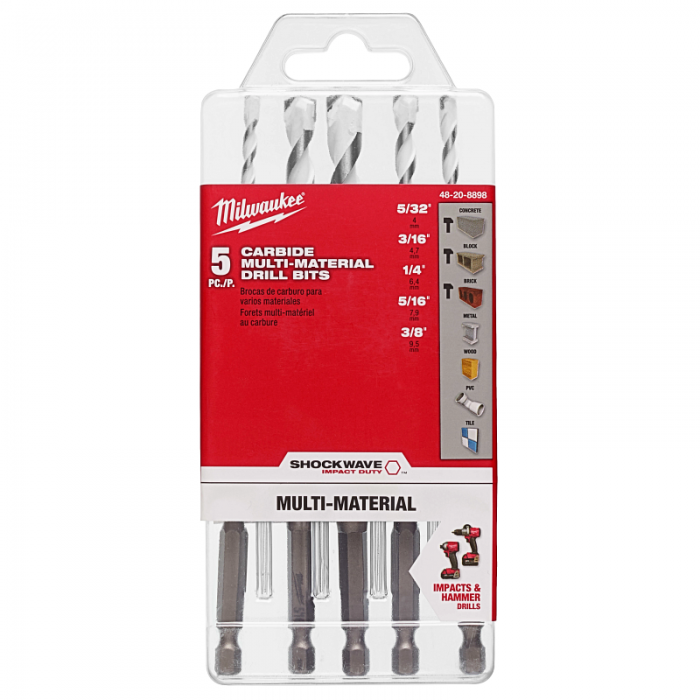 KIT BROCAS MILWAUKEE 48208898 DE CARBURO SHOCKWAVE PARA MATERIALES MULTIPLES 5 PZS  image number null