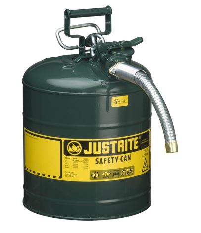 BIDON DE SEGURIDAD JUSTRITE TIPO II ACCUFLOW DE ACERO VERDE DE 5 GAL DE 11.75 IN X 17.5 IN C/MANGUERA DE METAL DE 1 IN P/ACEITE  image number null