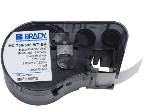 Etiqueta Brady PInterioresExteriores de Vinil Negro sobre Blanco de 0.75 In(19.05 Mm) X 25 Ft(7.62 M)  image number null