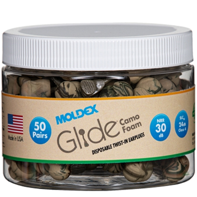 TAPON DESECHABLE MOLDEX GLIDE DE ESPUMA CAMO NRR 30 DB PQTE C50 PARES  image number null