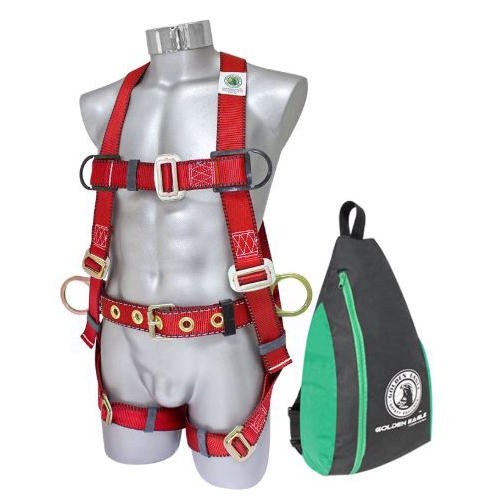 KIT DE POSICIONAMIENTO CONTRA CAIDAS ARNES DE CUERPO COMPLETO ROJO AMORTIGUADOR DE IMPACTO CABLE DE SEGURIDAD PUNTO FIJO MALETA PORTA EQUIPO NEGRO/VERDE  image number null