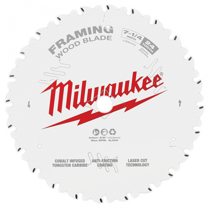 HOJAS DE CORTE MILWAUKEE 48400720 DE MADERA PARA SIERRA CIRCULAR 3 714IN 24T  image number null