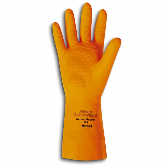 GUANTE ANSELL RESISTENTE A QUIMICOS DE LATEX FLOCADO 100% ALGODON NARANJA CAL 29 MIL DE 13 IN T7  image number null