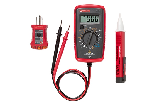 KIT AMPROBE PK110 ELECTRICISTA BASICO INCLUYE MULTIMETRO AM500 DETECTOR DE TENSION VP1000 Y COMPROBADOR DE INSTALACIONES ST102B  image number null