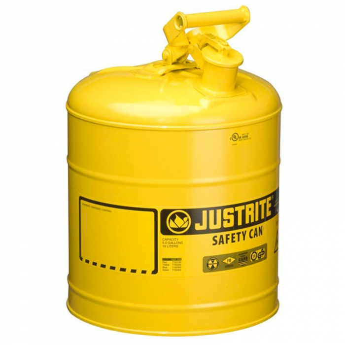 BIDON DE SEGURIDAD JUSTRITE TIPO 1 DE ACERO AMARILLO CAP 19 L C/MANGO DE OSCILANTE  image number null