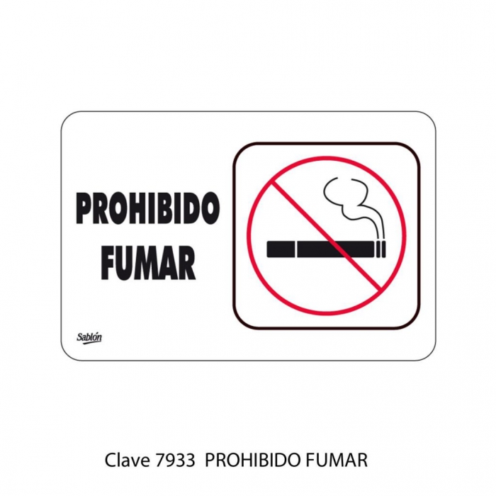 SENAL SABLON 7933 PROHIBIDO FUMAR 22.8X15.2 BLANCO IMPRESO ROJO  NEGRO  image number null