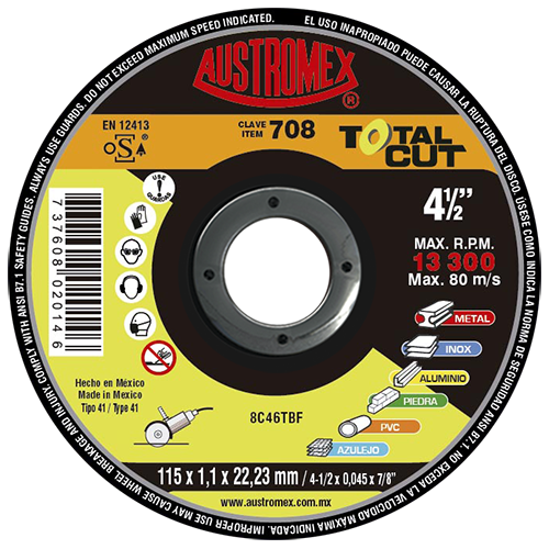 DISCO AUSTROMEX 708 PLANO PARA CORTE TOTAL CUT TIPO 41 DIMENSION 115 X 1.1 X 22.23 ESPECIFICACION 8C46TBF  image number null