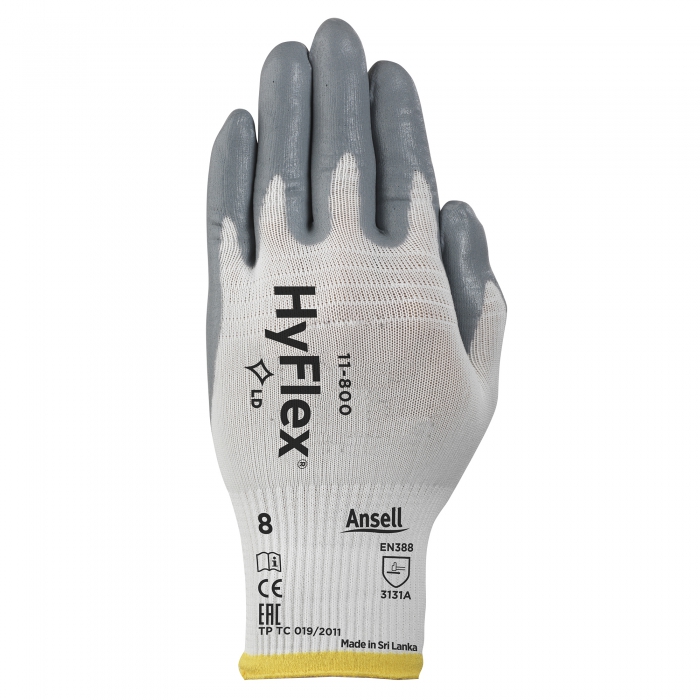 GUANTE ANSELL HYFLEX FORRO DE NYLON CRECUBRIMIENTO DE ESPUMA DE NITRILO GRISBLANCO CAL 15 T8  image number null